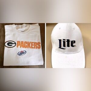 Green Bay Packers/Miller lite tshirt & Hat bundle. New without tags.